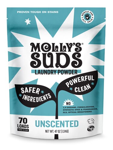 Molly's Suds Free & Clear Laundry Powder Ultra Concentrated Unscented -- 47 oz - 70 Loads