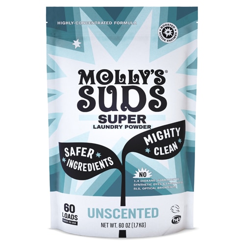 Molly's Suds Super Powder Laundry Detergent with Enzymes Unscented -- 60 oz - 60 Loads