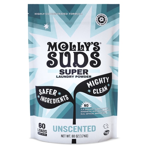 Molly's Suds Super Powder Laundry Detergent with Enzymes Unscented -- 60 oz  - 60 Loads - Vitacost