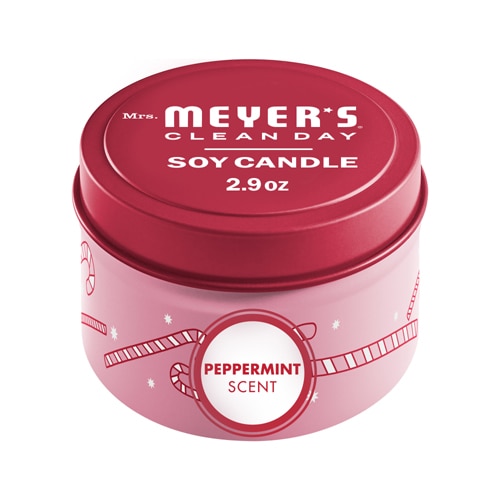 Mrs. Meyer's Clean Day Scented Soy Tin Candle Holiday Scent Peppermint -- 2.9 oz