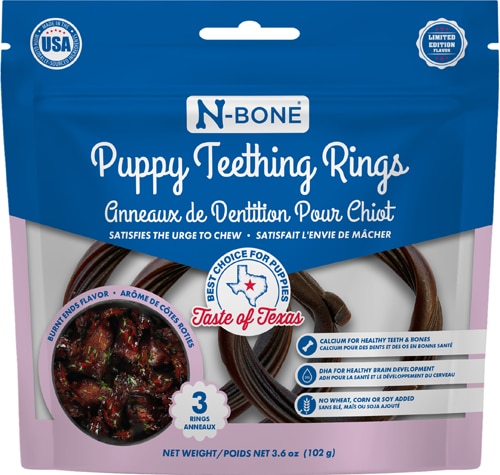 N-Bone Puppy Teething Rings Chew Treat Taste of Texas Burnt Ends