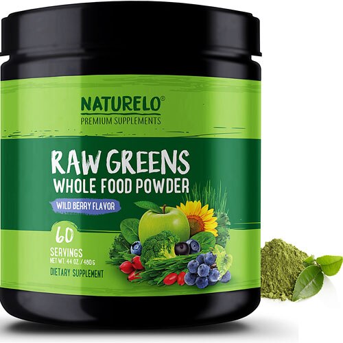 NATURELO Raw Greens Whole Food Powder Wild Berry -- 17 oz