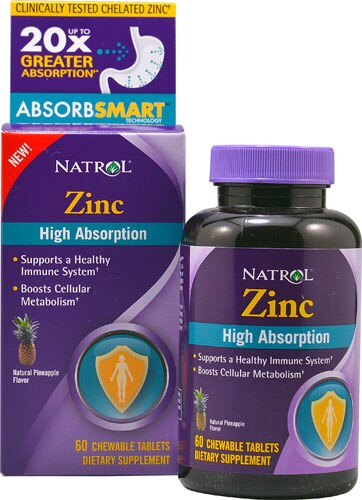 Natrol High Absorption Zinc Natural Pineapple -- 60 Chewable Tablets