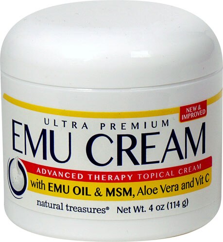 Natural Treasures Emu Topical Cream with Emu Oil &amp; MSM Aloe Vera and Vitamin C -- 4 oz