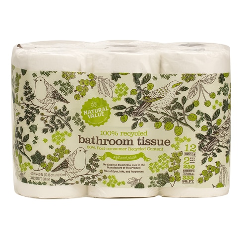 Natural Value Bathroom Tissue 100% Recycled Toilet Paper 2 ply 250 ...