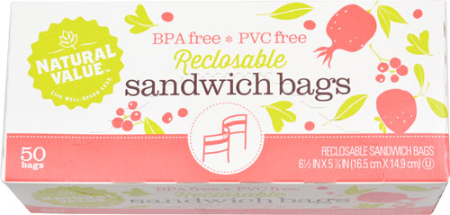 Natural Value Reclosable Sandwich Bags -- 50 Bags