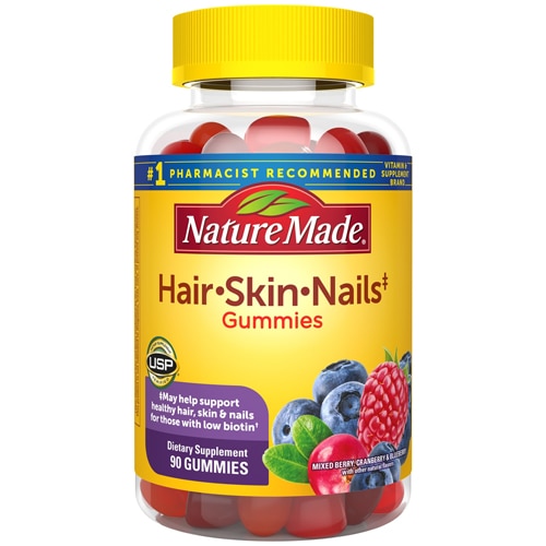 Nature Made Hair-Skin-Nails Adult Gummies Mixed Berry Cranberry & Blueberry -- 90 Gummies