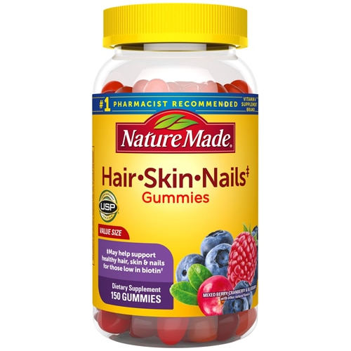 Nature Made Hair Skin Nails Adult Gummies Mixed Berry Cranberry & Blueberry -- 150 Gummies