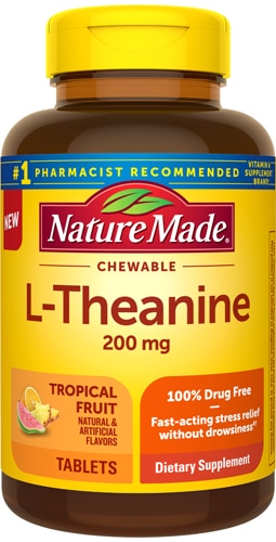 Nature Made L-Theanine Chewable Tropical Fruit -- 200 mg - 50 Tablets