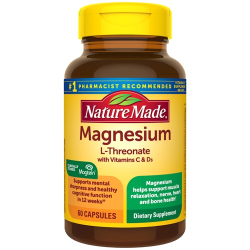 Nature Made Magnesium L-Threonate with Vitamins C & D3 Support Healthy Cognitive Function