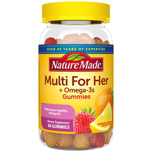 Nature Made Multi for Her plus Omega-3s Adult Gummies Lemon Orange & Strawberry -- 80 Gummies