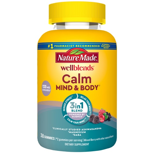 Nature Made Wellblends Calm Mind & Body Stress Relief Aswagandha Gummies with GABA & Magnesium Citrate