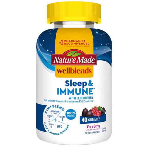 Nature Made Wellblends Sleep & Immune Elderberry Vitamin D3 Zinc Vitamin C Melatonin