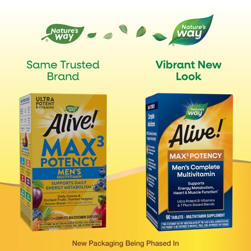Nature's Way Alive! Max3 Potency Men's Multivitamin with High Potency B-Vitamins -- 90 Tablets