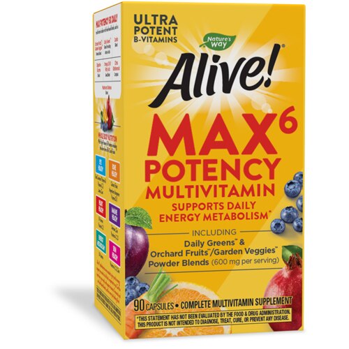 Nature's Way Alive! Max6 Potency Multivitamin - B-Vitamins and Iron -- 90 Capsules