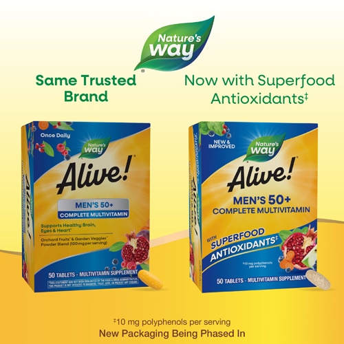 Nature's Way Alive! Mens 50+ Complete Multivitamin - Vitamins C D3 B12 E Magnesium