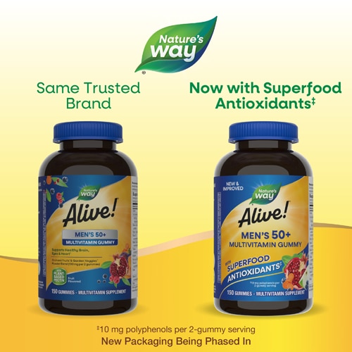 Nature's Way Alive! Men's 50+ Gummy Multivitamin - Vitamins C-D3-B12-E-Zinc