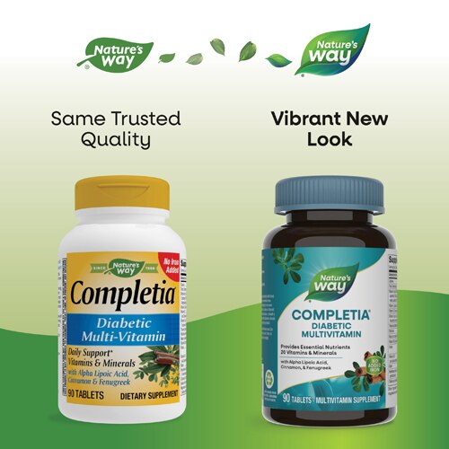 Nature's Way Completia Diabetes Multivitamin - High Potency B-Vitamins - No Iron Added