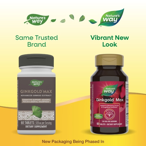 Nature's Way Ginkgold Ginkgo Extract - Cognitive Support -- 120 mg Per Serving - 60 Tablets