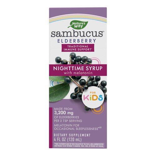 Nature's Way Kids Sambucus Elderberry Nighttime Syrup Melatonin