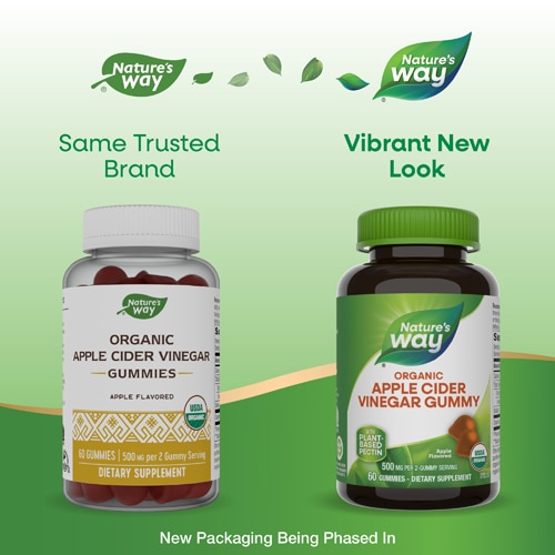 Nature's Way Organic Apple Cider Vinegar Gummies - 500 mg per Serving Apple flavored -- 60 Gummies