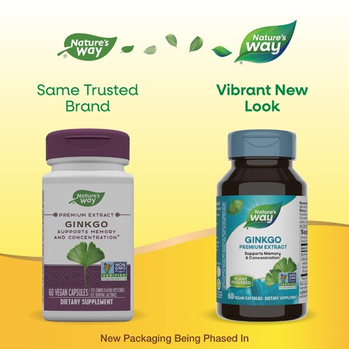 Nature's Way Premium Extract Ginkgo - 24% Ginkgo Flavone Glycosides -- 60 Vegan Capsules