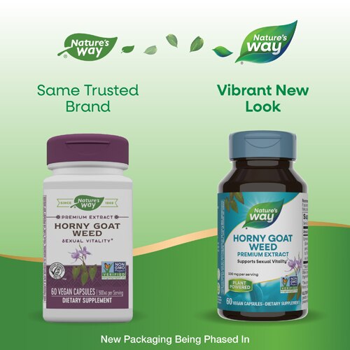 Nature's Way Premium Extract Horny Goat Weed -- 500 mg Per Serving - 60 Vegan Capsules