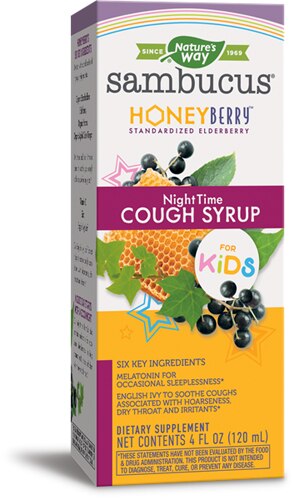 Nature's Way Sambucus HoneyBerry NightTime Cough Syrup for Kids - with Elderberry -- 4 fl oz