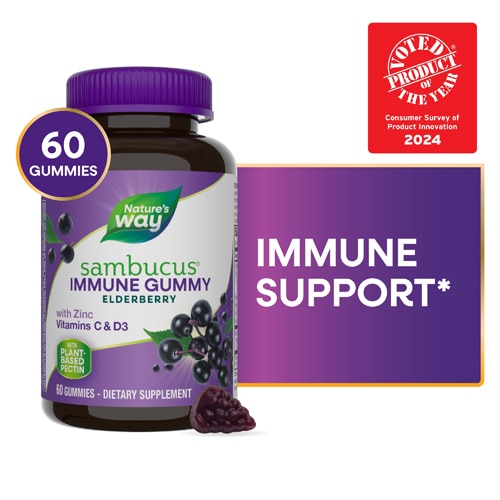 Nature's Way Sambucus Immune Gummies - Elderberry - Vitamin C - Vitamin D3 - Zinc