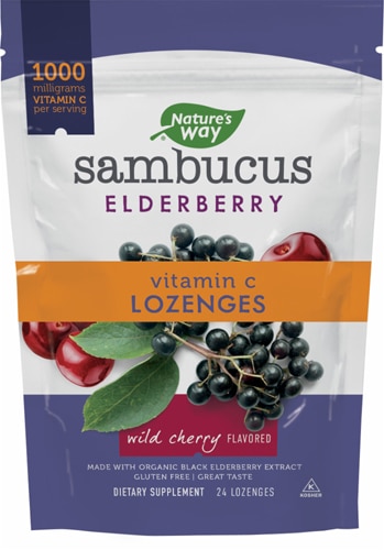 Nature's Way Sambucus Vitamin C Lozenges with Elderberry - Wild Cherry Flavored -- 24 Lozenges