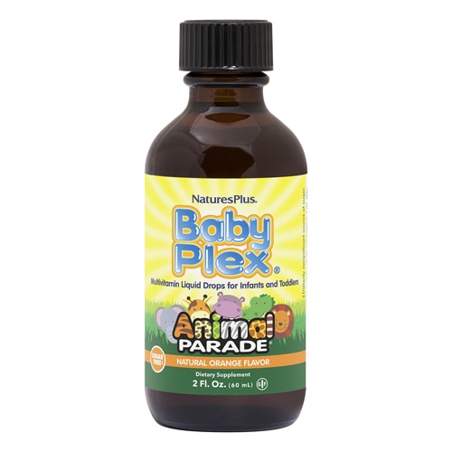 NaturesPlus Animal Parade Baby Plex Multivitamin Liquid Drops Sugar-Free Natural Orange