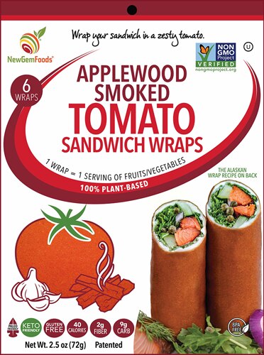 NewGem Foods Sandwich Wraps Applewood Smoked Tomato -- 6 Wraps