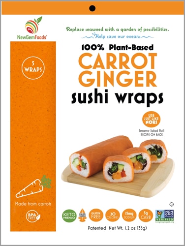 NewGem Foods Sushi Wraps Carrot Ginger -- 5 Wraps