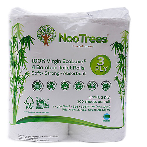 NooTrees Bamboo 3-ply Toilet Paper 300 Sheets per Roll -- 4 Double Rolls
