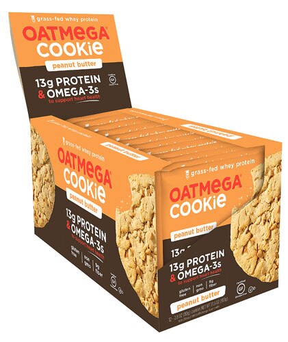 Oatmega Grass-Fed Whey Protein Cookie Gluten Free Peanut Butter -- 12 Cookies