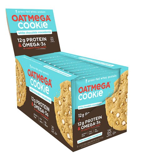 Oatmega Grass-Fed Whey Protein Cookie Gluten Free White Chocolate Macadamia -- 12 Cookies