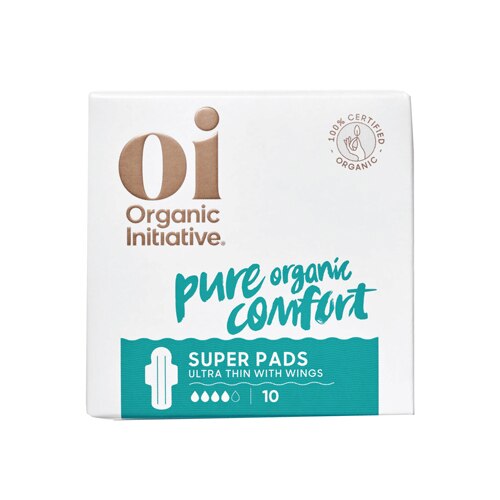 Oi Organic Initiative Organic Cotton Ultra Thin Super Pads with Wings -- 10 Pads