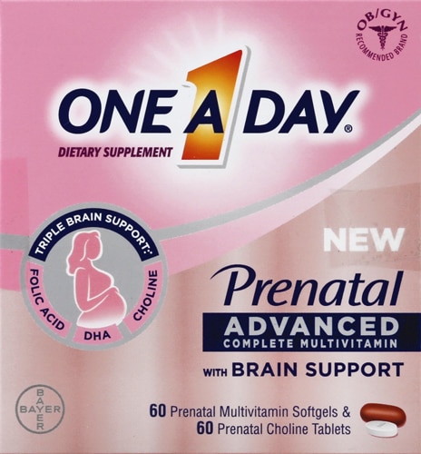 One-A-Day Women's Prenatal Advanced Multivitamin with Choline -- 60 Softgels + 60 Tablets - 120 Count