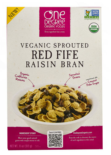 One Degree Organic Foods Veganic Sprouted Red Fife Raisin Bran -- 11 oz