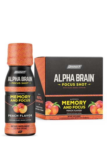 Onnit Alpha Brain Focus Shot, Peach Flavor - 6 pack, 2.5 fl oz bottles