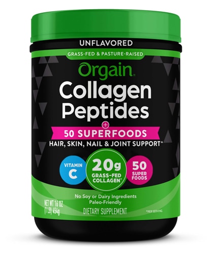 Orgain Grass-Fed 20g Collagen Peptides + 50 Organic Superfoods Powder - Type I & III Unflavored