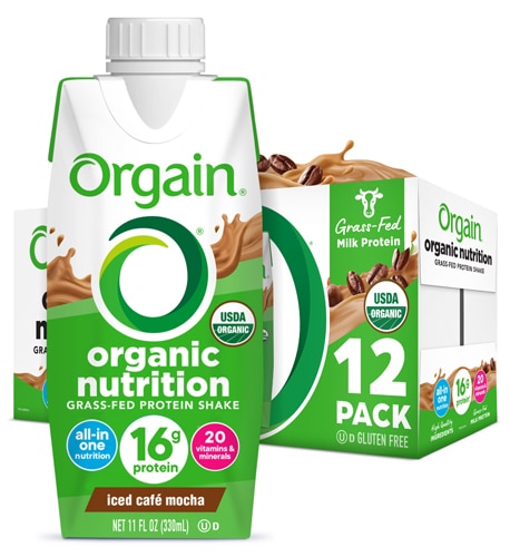 Orgain Organic Nutrition Shake Grass Fed Protein Iced Cafe Mocha -- 12 Shakes