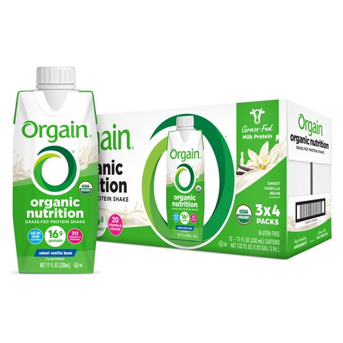 Orgain Organic Nutrition Shake Grass Fed Protein Vanilla Bean -- 12 Shakes