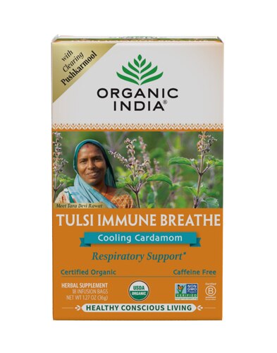 Organic India Tulsi Immune Breathe Herbal Tea Cooling Cardamom -- 18 Tea Bags