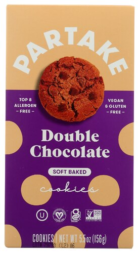 Partake Foods Gluten Free Vegan Soft Baked Cookies Double Chocolate -- 5.5 oz