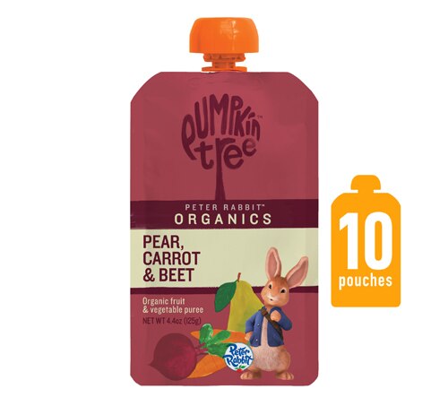 Peter Rabbit Organics Fruit & Vegetable Puree Pear Carrot Beet -- 4.4 oz Each / Pack of 10