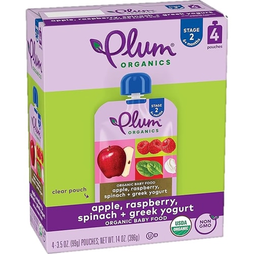 Plum Organics Baby Food 6+ Months Apple Raspberry Spinach + Greek Yogurt