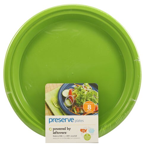 Preserve Reusable Recycled On-The-Go Plastic Plates Large Apple Green -- 8 Dishes