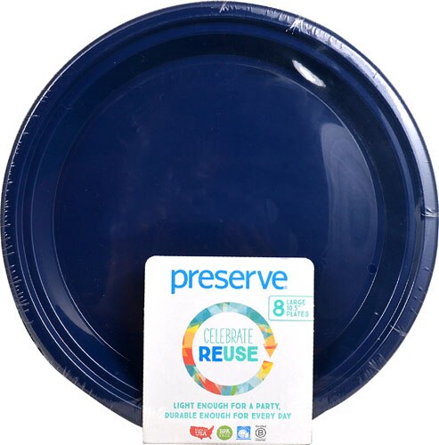 Preserve Reusable Recycled On-The-Go Plastic Plates Large Midnight Blue -- 8 Dishes