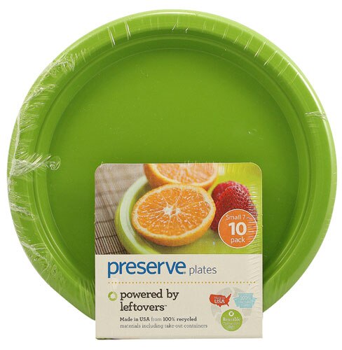 Preserve Reusable Recycled On-The-Go Plastic Plates Small Apple Green -- 10 Dishes